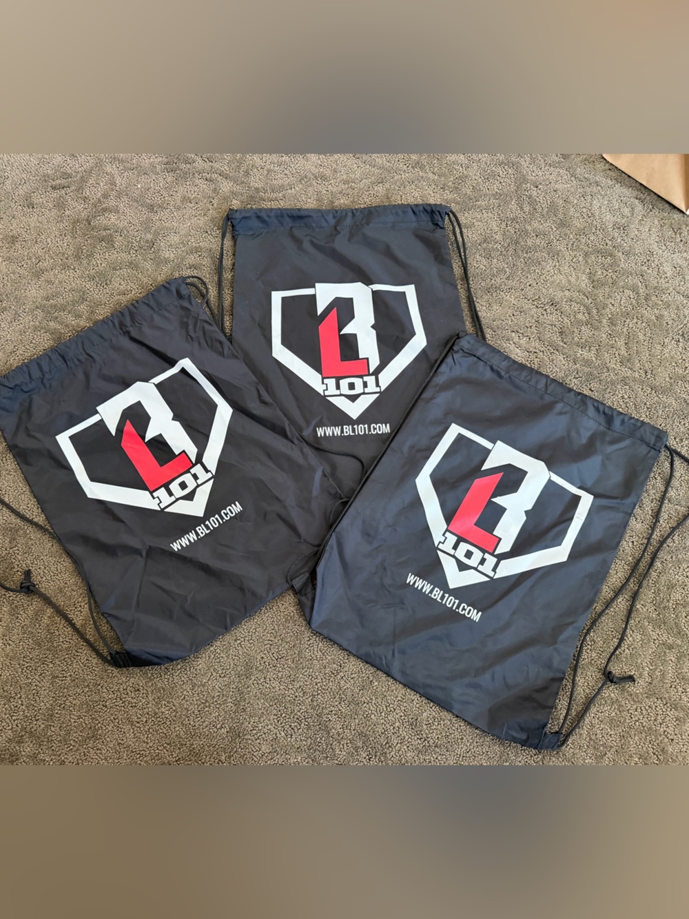 BL101 Black Logo Drawstring Bags - Set of 3 Baseball Lifestyle 101